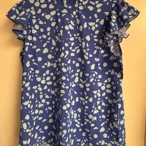 Blue with Light Blue Spots Ruffle Sleeve Top